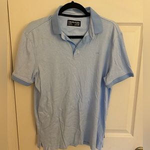 Calvin klein polo shirt. Size: medium. Color- light blue/ striped.